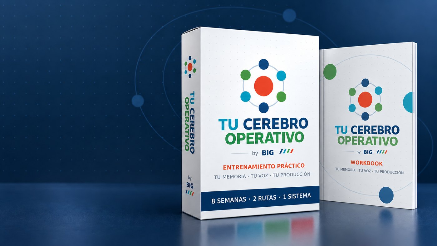 La caja del programa Tu Cerebro Operativo junto al workbook del entrenamiento.